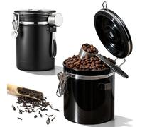 VEGOATY Boîte à café hermétique de 2,8 l en acier inoxydable avec cuillère doseuse et affichage de la date, boîte à café avec valve CO2, récipient pour grains de café, noix, thé, sucre