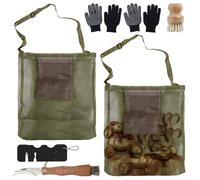 VEGOATY Couteau à champignons avec brosse, filet pour champignons, sac de recherche de nourriture avec brosse, aiguiseur de couteaux et 1 paire de gants, bandoulière réglable, sac de collecte de