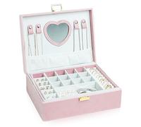 VEGOATY Grande boîte à bijoux multicouche : boîte à bijoux en velours rose, boîte à bijoux pour filles boîte cadeau de Noël pour collection de bijoux et cadeaux (25 x 20 x 9,5 cm/rose)