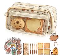 VEGOATY Kawaii 2-en-1 trousse à crayons, ensemble de fournitures scolaires multicouches Capybara, détachable, avec fermeture éclair, pour le bureau, l’école, les étudiants, les enfants
