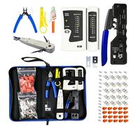 VEGOATY Kit d'outils réseau : kit de réparation réseau avec 20 connecteurs de câble, pince à sertir Pass Through RJ45 pour Cat7 Cat6 Cat5, pince à dénuder, testeur de réseau pour câbles RJ45/RJ11/RJ12