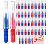 VEGOATY Lot de 100 brossettes interdentaires - Brosses interdentaires - Brosse interdentaire - Brosse à dents - Réutilisables - Pour le nettoyage entre les dents - Rouge et bleu