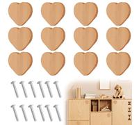 VEGOATY Lot de 12 boutons d'armoire en bois en forme de cœur - 6 x 6 cm - Pour armoire, tiroir, commode