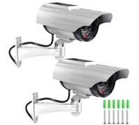 VEGOATY Lot de 2 caméras factices avec lampe solaire d'extérieur avec lampe solaire LED, caméra factice extérieure solaire, fausse caméra de surveillance, pour jardin, ouverture de porte, couloir