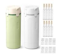 VEGOATY Lot de 2 distributeurs de voyage 4 en 1 : gadgets de voyage anti-fuite avec graduation, kit de remplissage 4 en 1 pour shampooing, crème, après-shampoing, soin du corps (vert + gris)