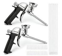 VEGOATY Lot de 2 pistolets à mousse PU : pistolet à mousse avec 4 buses longues et 50 buses courtes, pistolet à mousse de construction avec poignée ergonomique en plastique et bouton de contrôle du