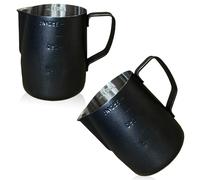 VEGOATY Lot de 2 pots à lait de 350 ml en acier inoxydable : pichet à lait avec mesure Mark pour mousseur à lait, machine à café, pot à lait en acier inoxydable pour latte, expresso, cappuccino (noir)