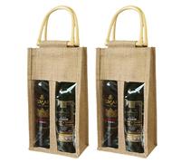 VEGOATY Lot de 2 sacs en toile de jute pour bouteille de vin, sac à vin, sac cadeau vintage, sac à vin, sac fourre-tout