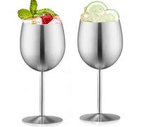 VEGOATY Lot de 2 verres à cocktail en acier inoxydable avec pied - 500 ml - Verres à vin - Verres à vin rouge - Incassables - Pour les fêtes, les événements en plein air, les voyages, la piscine (noir