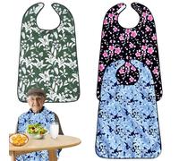 VEGOATY Lot de 3 bavoirs pour adultes et personnes âgées - Imperméables, réutilisables - Avec fermeture Velcro - Protection respirante pour les restrictions motrices, Noir/bleu/vert, 25x 20 x 3 cm