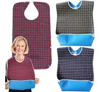 VEGOATY Lot de 3 bavoirs pour adultes, imperméables, avec boutons-pression et garde-boue, lavables, pour personnes âgées, hommes, femmes, personnes handicapées, bleu, M