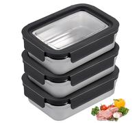 VEGOATY Lot de 3 boîtes de conservation en acier inoxydable avec couvercle - 650 ml - Réutilisables et empilables - Hermétiques - Boîtes à déjeuner Bento en métal - Boîtes à charcuterie pour cuisine