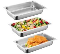 VEGOATY Lot de 3 bols à panure, récipients GN 1/3 en acier inoxydable, lot de 3 bols pour paner, idéal pour les plats et les plats à frire, 32,5 x 17,6 x 6,5 cm