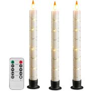 VEGOATY Lot de 3 bougies LED avec télécommande et minuteur - Blanc ivoire - Avec cordon lumineux étoilé - Effet flamme dynamique 3D - Fonctionne avec piles - Sans danger pour la décoration de Noël