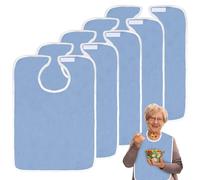 VEGOATY Lot de 5 bavoirs pour adultes, imperméables, en tissu éponge, réutilisables, lavables, avec fermeture Velcro, collecteur de miettes, unisexe, protection des vêtements pour mère Vate, bleu