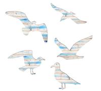 VEGOATY Lot de 5 décorations murales mouettes - Décoration murale - Aspect bois maritime - Oiseaux - Décoration murale en bois - Décoration de plage - Décoration océan pour salon, chambre à coucher