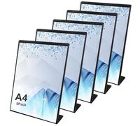 VEGOATY Lot de 5 présentoirs de table A4 en acrylique - En plexiglas transparent - Pour menus, dépliants et publicités - Support en T A4 - Support en L pour bureau, restaurant, magasin, hôtel