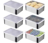 VEGOATY Lot de 6 boîtes de conservation en acier inoxydable avec couvercle - 13,5 x 10,5 x 5,5 cm - Empilables - Pour congélateur et four