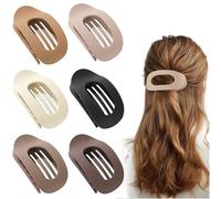 Vegoaty Lot de 6 pinces à cheveux plates françaises - En résine - Mélange de couleurs - Antidérapantes - Pour femme - 6 couleurs - Pour le sport, le quotidien et le sport