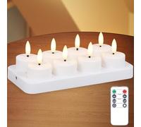 VEGOATY Lot de 8 bougies chauffe-plat LED rechargeables avec télécommande - Station de charge - Bougies LED rechargeables - Bougies chauffe-plat LED vacillantes avec minuterie pour table, chambre