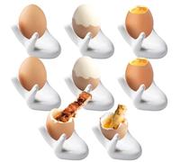 VEGOATY Lot de 8 coquetiers en céramique blanc drôle - Porcelaine amusante - Pour Pâques, petit-déjeuner et décoration - Cadeau de cuisine pour la famille, les amis et les enfants