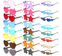 VEGOATY Lunettes de soleil de Noël, 24 unités, sans bord, design en forme de cœur, 3 styles, transparentes, couleur caramel, lunettes de fête en forme de cœur, pour carnaval, fête à la plage