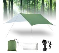 VEGOATY Tarp Bâche de tente de camping étanche 3 x 3 m avec 6 cordes et 6 broches en aluminium, protection UV, ultra légère, avec œillets, pour camping, extérieur, pique-nique, randonnée, hamac (vert)