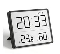 VEGOATY Thermomètre-hygromètre numérique LCD - Réveil électronique - Thermomètre d'intérieur numérique - Fonctionne avec piles - Pour la maison, les étudiants, le bureau (noir)