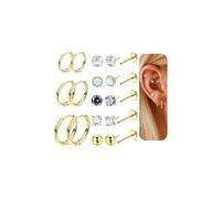 Vegolita Lot de 8 paires de petites boucles d'oreilles à tige en acier inoxydable 316L 20 g - Dos plat - Hypoallergénique - Avec boule d'opale CZ - Pour piercing multiple, Métal, Zircone cubique