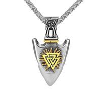 Vegvisir Collier -Viking Bicolore Boussole Pendentif Chaîne en Acier Inoxydable Pour Homme Femme - Nordic Vintage Valknut Symbole Odin Ravens Animal Talisman Protection Bijoux(Odin Arrow Gold)