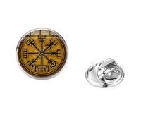 Vegvisir Viking Boussole Collier Pin's Rétro Runique Imprimé Dôme en Verre Symbole Odin des Bijoux de Guerrier Viking Nordique, Verre