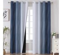 VEHEDE Lot de 2 rideaux occultants ombrés à isolation thermique avec œillets pour chambre à coucher et salon, 132,1 x 228,6 cm (l x L), bleu marine et blanc grisâtre