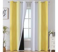 VEHEDE Lot de 2 rideaux occultants ombrés à rayures ondulées dégradées et isolation thermique pour chambre à coucher et salon, 213,4 x 106,7 cm (L x l), jaune et blanc grisâtre