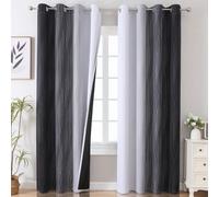 VEHEDE Lot de 2 rideaux occultants ombrés avec œillets pour salon et chambre à coucher - Isolation thermique et sonore - 132,1 x 228,6 cm (l x L), noir et blanc grisâtre