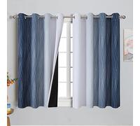 VEHEDE Rideaux occultants dégradés bleu marine et blanc grisâtre à motif ondulé pour salon, rideaux décoratifs à isolation thermique avec œillets pour chambre d’enfant, 52 x 63 pouces, 2 panneaux
