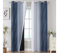 VEHEDE Rideaux occultants imprimés ondulés Ombre 213 cm pour chambre - Rideaux de fenêtre à isolation thermique pour salon/chambre à coucher de couleur dégradée bleu marine et blanc grisâtre, 107 x