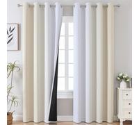 VEHEDE Rideaux occultants ombrés pour chambre à coucher - 243 cm de hauteur - Rideaux à isolation thermique et réduction du bruit - Motif vague - Pour salon, 132 x 243 cm (l x L), beige et blanc