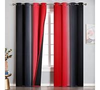 VEHEDE Rideaux occultants thermiques ombrés rouge et noir chute de 84 pouces pour salon, rideaux à blocage de lumière dégradé pour chambre, rideau de fenêtre anti-bruit avec œillets, L132 x H213 cm, 2