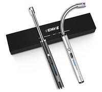 VEHHE 2pcs Allume Bougie Electrique, USB Rechargeable Arc Briquet avec Affichage de Batterie LED Long Flexible 360º Coupe-Vent pour Cuisine Barbecue Bougie Gazinière Camping, Argent+Noir