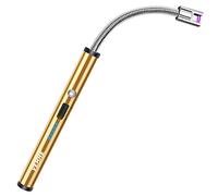 VEHHE Allume Bougie Electrique, USB Rechargeable Arc Briquet avec Affichage de Batterie LED Long Flexible 360º Coupe-Vent pour Cuisine Barbecue Bougie Gazinière Camping, Or