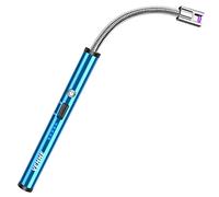 VEHHE Allume Bougie Electrique, USB Rechargeable Arc Briquet avec Affichage de Batterie LED Long Flexible 360º Coupe-Vent pour Cuisine Barbecue Bougie Gazinière Camping, Bleu