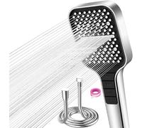 VEHHE Pommeau de Douche avec Tuyau de 1,5 Mètre, Pomme de Douche à Economie D'eau avec 7 Modes D'eau, Pomme de Douche Pluie avec Bouton D'arrêt et Buse en Silicone Autonettoyante