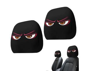 Vehicle Headrest Cover - Cartoon Eyes Design, Flexible Stretch Guard, Dirt Resistant Protector, Soft Breathable Material | Perfect for Car SUV Truck Interior Decoration Seat Protection Stylish Upgrade