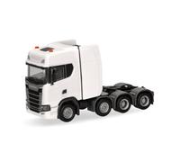 Herpa 308601-004 H0 Modèle réduit de camion Scania Train de charges lourdes CS20 à toit surélevé, 4 essieux (8x4), blanc