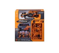 BBurago Coffret avec diorama Pit Stop McLaren MCL38 (2024) #4 Norris – Véhicule 1:43, 6 mécaniciens