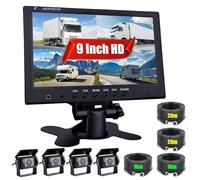 Véhicule Caméra de recul - Camecho 22,9 cm/9 Pouces Moniteur 4 Split Front View, Camera recul Camion 18 IR étanche Vision de Nuit avec 0,6 x 10,1 m et 0,6 x 19,8 m Câbles pour RV, remorque, Bus