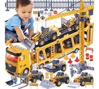 Véhicule Chantier Jouet Enfant avec Camion de Construction, Grue à Tour, Bulldozer, Rouleau compresseur, Chariot élévateur, Véhicules de Construction Grand Camion Cadeau Enfant Garçon 3 4 5 6 7 ans