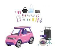 Vehicule de Concert Transformable pour Barbie - Voiture 4x4 et Accessoires - Rose, Violet - Set Jouet Auto Star avec Carte Animal