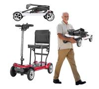 Véhicule Électrique Pliable Ultra-Léger À Quatre Roues De 15,8 Kg pour Personnes Âgées, Double Batterie, Conception Confortable Et Pliable, pour Personnes Âgées Et Handicapées Red,6.6A*2