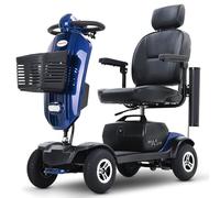 Véhicule électrique Senior - Batterie 20AH, Autonomie 25KM, Moteur 300W, Pneus 9" à air, Siège pivotant réglable, Appuie-tête, LED avant/arrière, Pliable, Transportable - Bleu